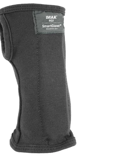 The IMAK RSI SmartGlove, a black fingerless compression glove with a wrist splint, against a white background